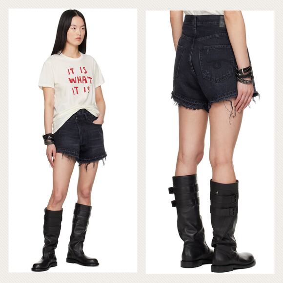 R13 Black Crossover Denim Jeans ShortsIn Jake Black Size 26 - Picture 2 of 14